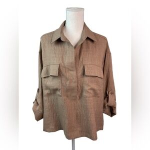 Max Studio Mauve-Taupe Textured Tunic Blouse L